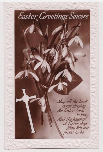 #5 Easter Greetings Sincere lilly w/ cross embossed glossy real photograph postcard  used