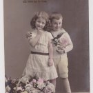 #11 General Vintage Birthday Postcard Boy/ Girl with flowers  used