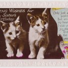 #23  Sister Birthday Cats  Embossed Glossy Vintage Postcard ( used )