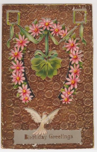 #34 Metallic Embossed Birthday Postcard ( used )