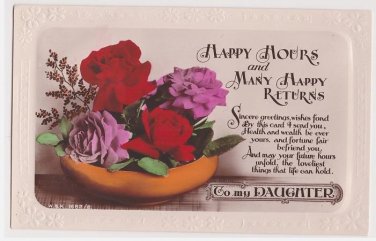 #82  Happy Returns  Embossed Glossy real photograph  Vintage Postcard ( used )