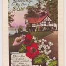 #88 Birthday wishes son embossed  glossy   postcard   unused