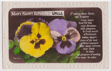 95 Many Happy Returns Embossed  Glossy Real Photograph Vintage Postcard ( used )