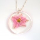 Simple Resin Charm Necklace with Pink Real Flowers