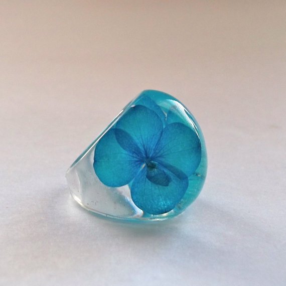 Blue Hydrangea Resin Ring