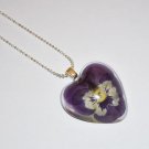 Real Pansy Heart Pendant Necklace
