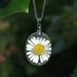 Real White Daisy Pendant Floral Necklace