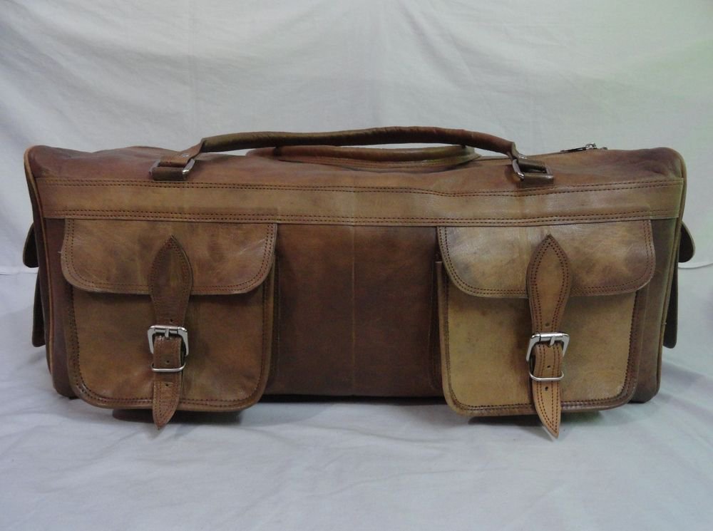 23" Vintage Leather Duffle Bag Gym Bag Weekend Travel Bag Holdall
