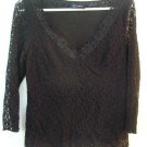 AXCESS WOMENS BLACK LACE TOP SHIRT SIZE MEDIUM large LIZ CLAIBORNE