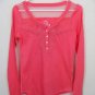 SO AUTHENTIC AMER HERITAGE CORAL SALMON SHIRT TOP SIZE SMALL SHEER SHOULDER LACE