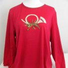 MERCER STREET STUDIO RED HOLIDAY SHIRT TOP SIZE XXL 1X CHRISTMAS HORN HOLIDAY