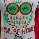 FIPZ HOLIDAY SPARKLE SHIRT TOP SIZE MEDIUM OWL BE HOME FOR CHRISTMAS RED GREY