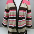 NWT LIZ CLAIBORNE ACTIVE STRIPED CARDIGAN SIZE MEDIUM CORAL BROWN TAN 'DARK RUM'