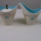 Vintage Eva Zeisel Style  Creamer and Sugar retro mid-century white teal flower