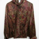 EVAN-PICONE WOMANS PAISLEY BROWN BLOUSE 100% SILK CAREER SCARF SIZE 12 LARGE