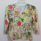 CHARTER CLUB PETITE WOMENS YELLOW & CORAL FLORAL SWEATER SIZE SMALL  SPRING!
