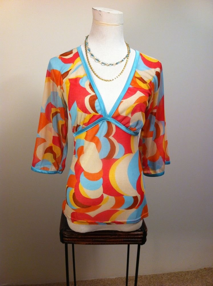 DIVIDED BY H&M SHEER MULTLI COLOR TOP BLOUSE SHIRT SIZE 36 (6) SMALL