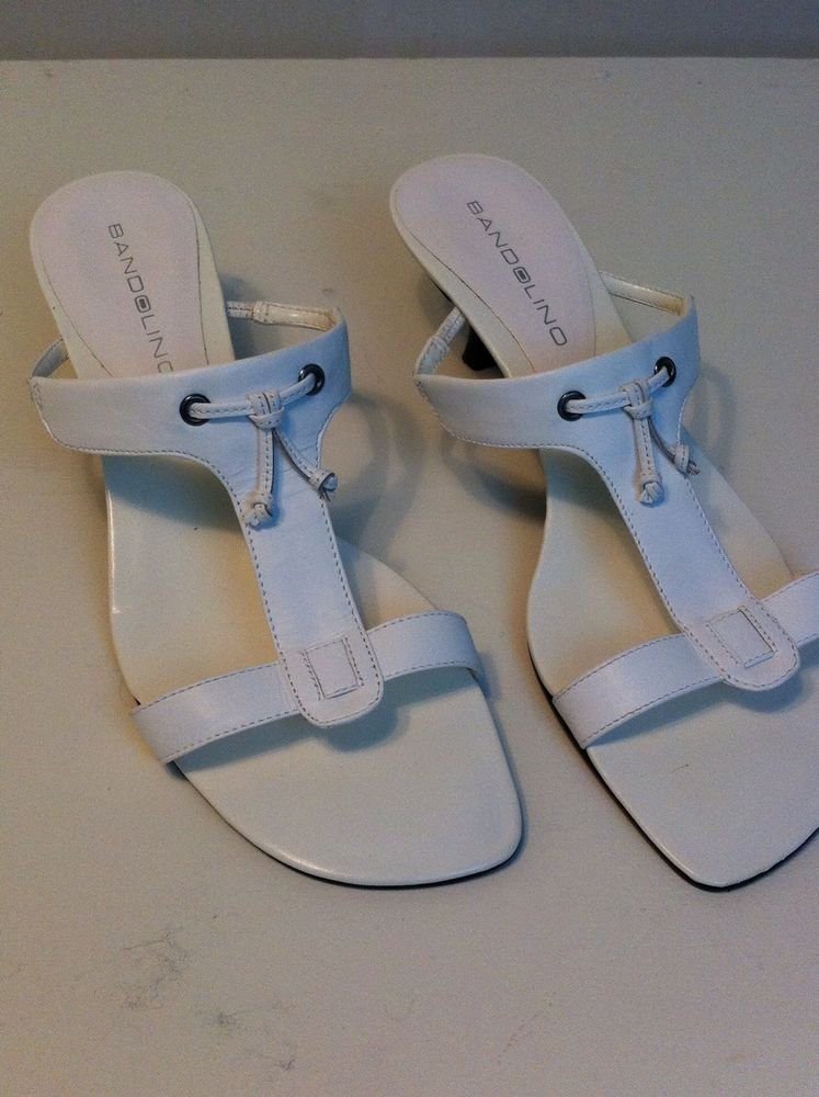 BANDOLINO WOMENS WHITE T STRAP SANDAL sandel SIZE 6.5 LEATHER SUMMER ...