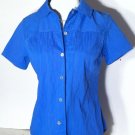 CHICO'S BLUE BUTTON DOWN BLOUSE SHORT SLEEVED SIZE O (SMALL) SUMMER ELEGANCE!