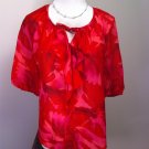 ANN TAYLOR LOFT PETITES PINK FLORAL RUFFLE BLOUSE TOP SIZE MEDIUM PM CRUISE WEAR