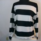 VINTAGE RARE BENETTON BLACK TAN STRIPE MADE IN ITALY CREW NECK RUGBY SHIRT MED