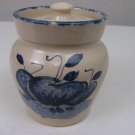 CASEY POTTERY Stoneware Crock with LID Blue Spongeware and Apples