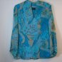 NOTATIONS BLUE PAISLEY SILK BLOUSE TOP SHIRT BEADED SIZE SMALL SUMMER FUN