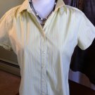 GAP STRETCH WOMENS SIZE LARGE YELLOW STRIPE BUTTON SHIRT BLOUSE TOP SHORT SLEEVE