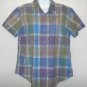GAP STRETCH WOMENS SIZE LARGE YELLOW STRIPE BUTTON SHIRT BLOUSE TOP SHORT SLEEVE