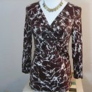 MICHAEL KORS WOMENS BROWN WHITE BLOUSE SIZE XS GATHERED BUST LINE