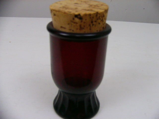 WHEATON N.J. RUBY RED GLASS SPICE  JAR WITH CORK LID 5" VINTAGE RAGE & UNIQUE!