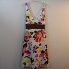 B SMART SUMMER BEACH DRESS SIZE 12 L BROWN WHITE PINK FLORAL SLEEVELESS V NECK