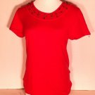 EVAN-PICONE LADIES WOMENS BEADED SWEATER CORAL ORANGE SIZE MEDIUM SHORT SLEEVED