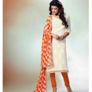 White and Orange Chanderi Silk Salwar Kameez