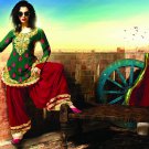 Green and Maroon Georgette Partywear Salwar Kameez