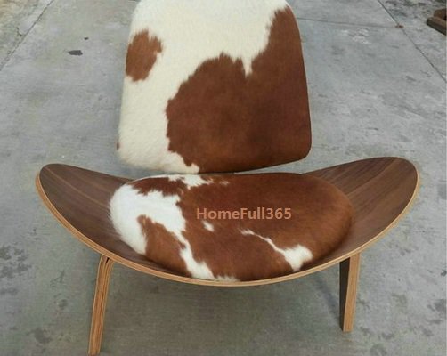 Hans Wegner style Three Legged Shell Chair in Pony Skin Leather,8 veneers available
