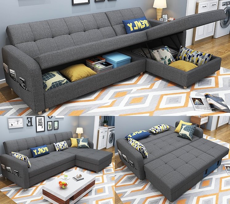 Sofa Bed Reversible with Chaise Pull Out Sleeper Storage Space