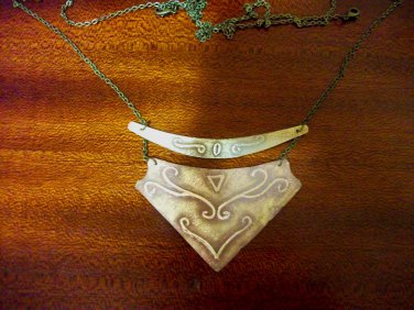 Antique aged brass necklace embossed old bronze look