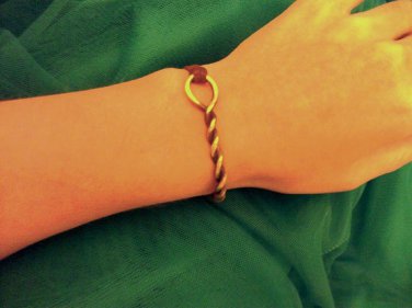 Brass leather wire bracelet twisted antique gold