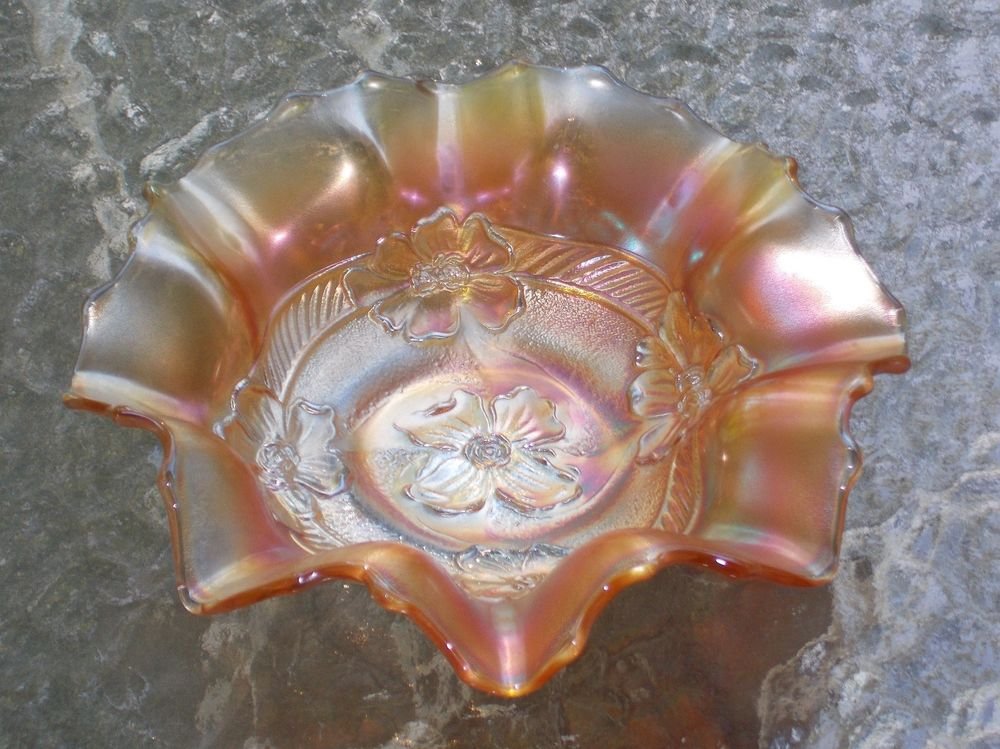 Vintage Fenton Marigold Carnival GlassDogwood PatternCrimped Edge