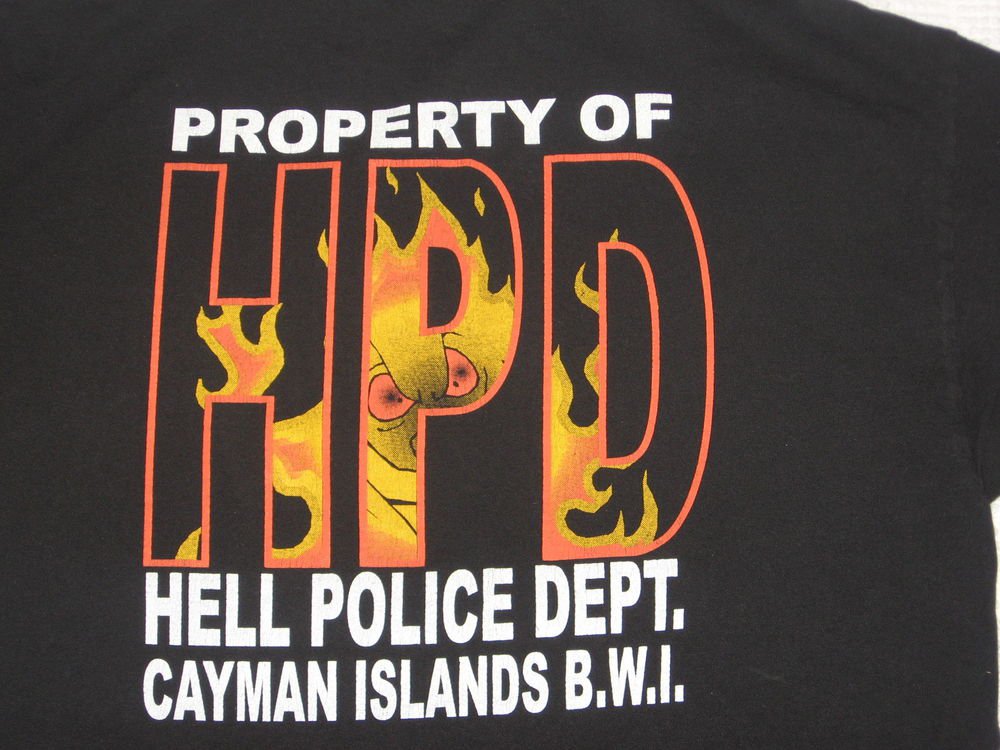 Black Hell Police Dept T-shirt L Large 42 Chest Cayman Island Cops