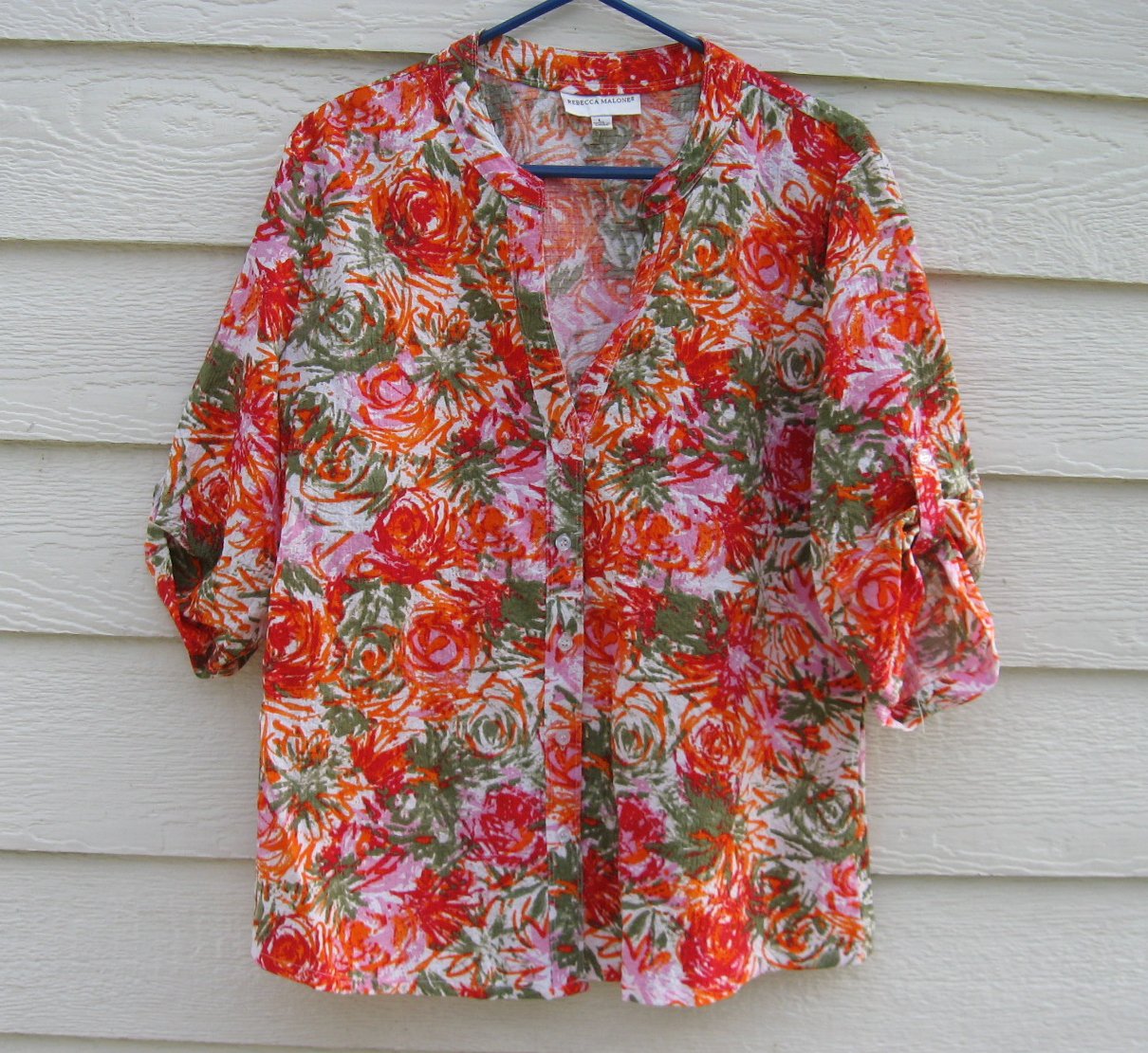 Rebecca Malone Floral Blouse Large L 44 Chest Bright Flowers Button ...
