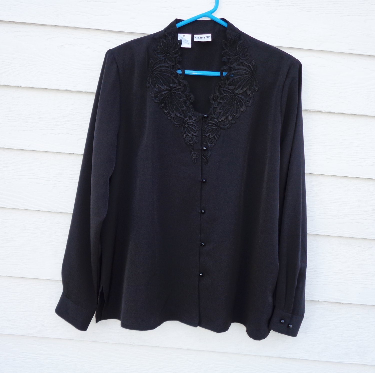 Liz Baker Black Blouse Shirt 18 47 Chest Silky Embroidered