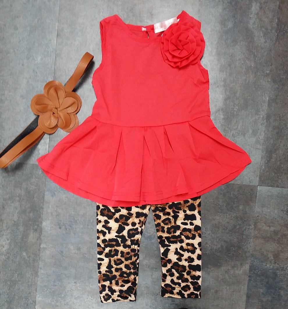 Red peplum set with leopard leggings