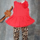 Red peplum set with leopard leggings