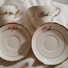 Mother and Dad Regency Bone China Cups and Saucers England, Lot of 2 Mother and Dad Regency Bone China Cups and Saucers England, Lot of 2