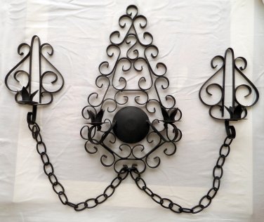 Wall Hanging Decor, Wrought Iron,Three Piece Metal Candle Holder, Vintage