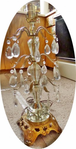 Golden Table Lamp Crystal and Prisms Vintage Electric Light