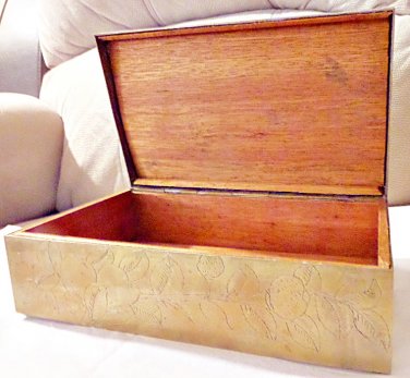 Cedar Lined Asian Metal Display Box, Cigar Box with Etchings, Vintage