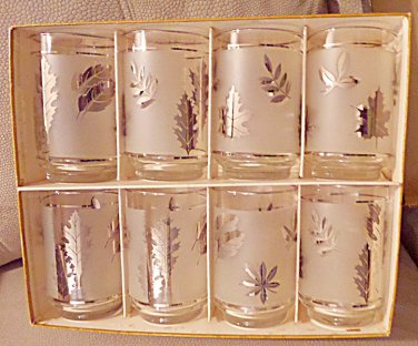 Hostess Silver Leaf Glassware, Eight Piece Set, Vintage